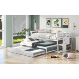 Simple Design Pine wood+MDF Twin Size Daybed with Double Trundle, Flexible Desk and Storage Staircase.