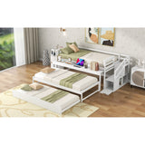 Simple Design Pine wood+MDF Twin Size Daybed with Double Trundle, Flexible Desk and Storage Staircase.