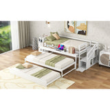Simple Design Pine wood+MDF Twin Size Daybed with Double Trundle, Flexible Desk and Storage Staircase.