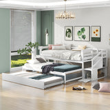 Simple Design Pine wood+MDF Twin Size Daybed with Double Trundle, Flexible Desk and Storage Staircase.