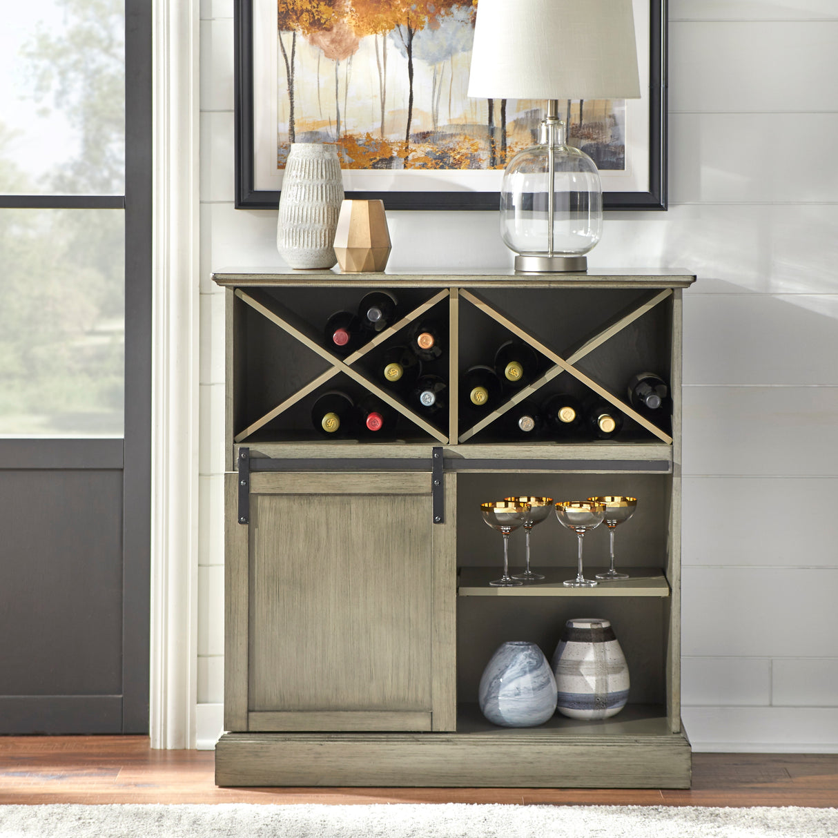 Simple Living Wise Farmhouse Barn Door Bar Cabinet