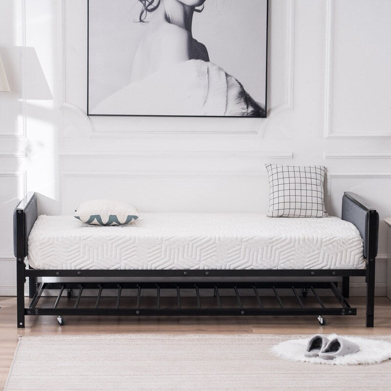 Simple Soft Cover Headboard Platform Bed Daybed Black Twin Size