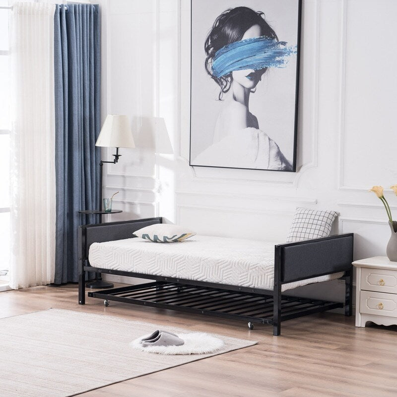 Simple Soft Cover Headboard Platform Bed Daybed Black Twin Size