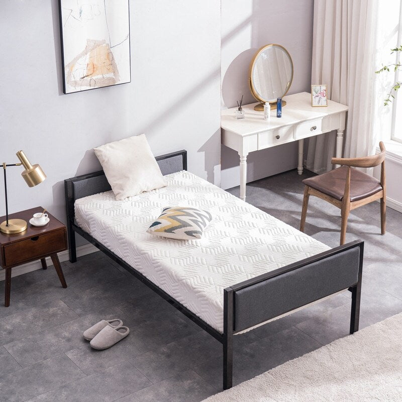 Simple Soft Cover Headboard Platform Bed Daybed Black Twin Size