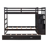Simple Twin Over Twin Bunk Bed With Trundle And Staircase,Storage Drawers