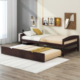 Simple and Exquisite Style Twin Size Platform Bed with Twin Size Trundle, Headboard and Footboard, Sturdy Construction, Espresso