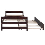 Simple and Exquisite Style Twin Size Platform Bed with Twin Size Trundle, Headboard and Footboard, Sturdy Construction, Espresso