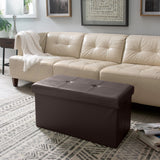 Simplify Chocolate Faux Leather Double Folding Storage Ottoman - 30" x 15" x 15"