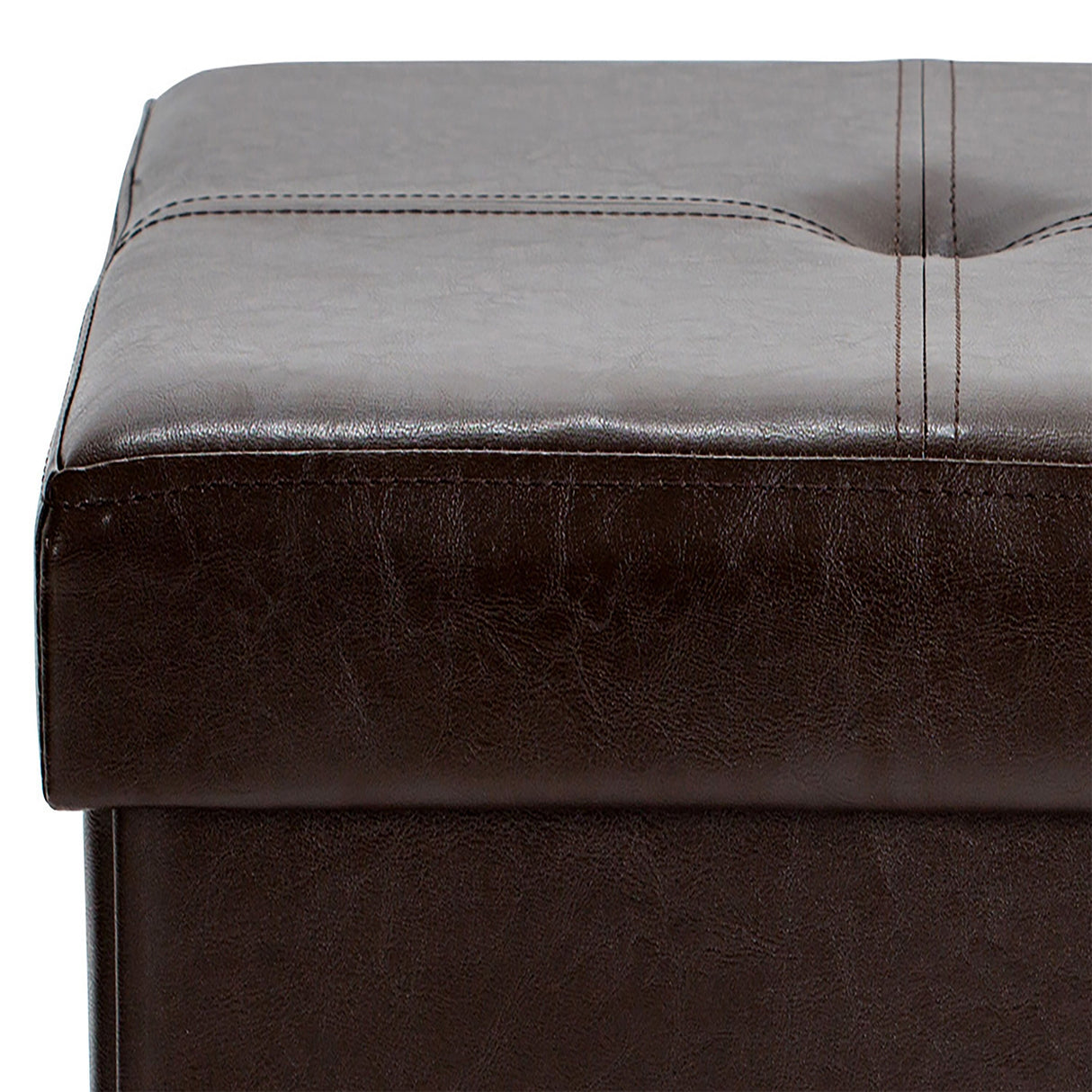 Simplify Chocolate Faux Leather Double Folding Storage Ottoman - 30" x 15" x 15"