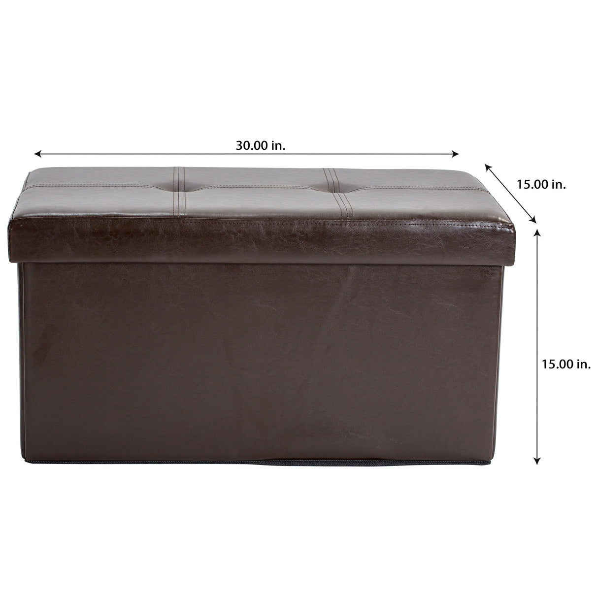 Simplify Chocolate Faux Leather Double Folding Storage Ottoman - 30" x 15" x 15"