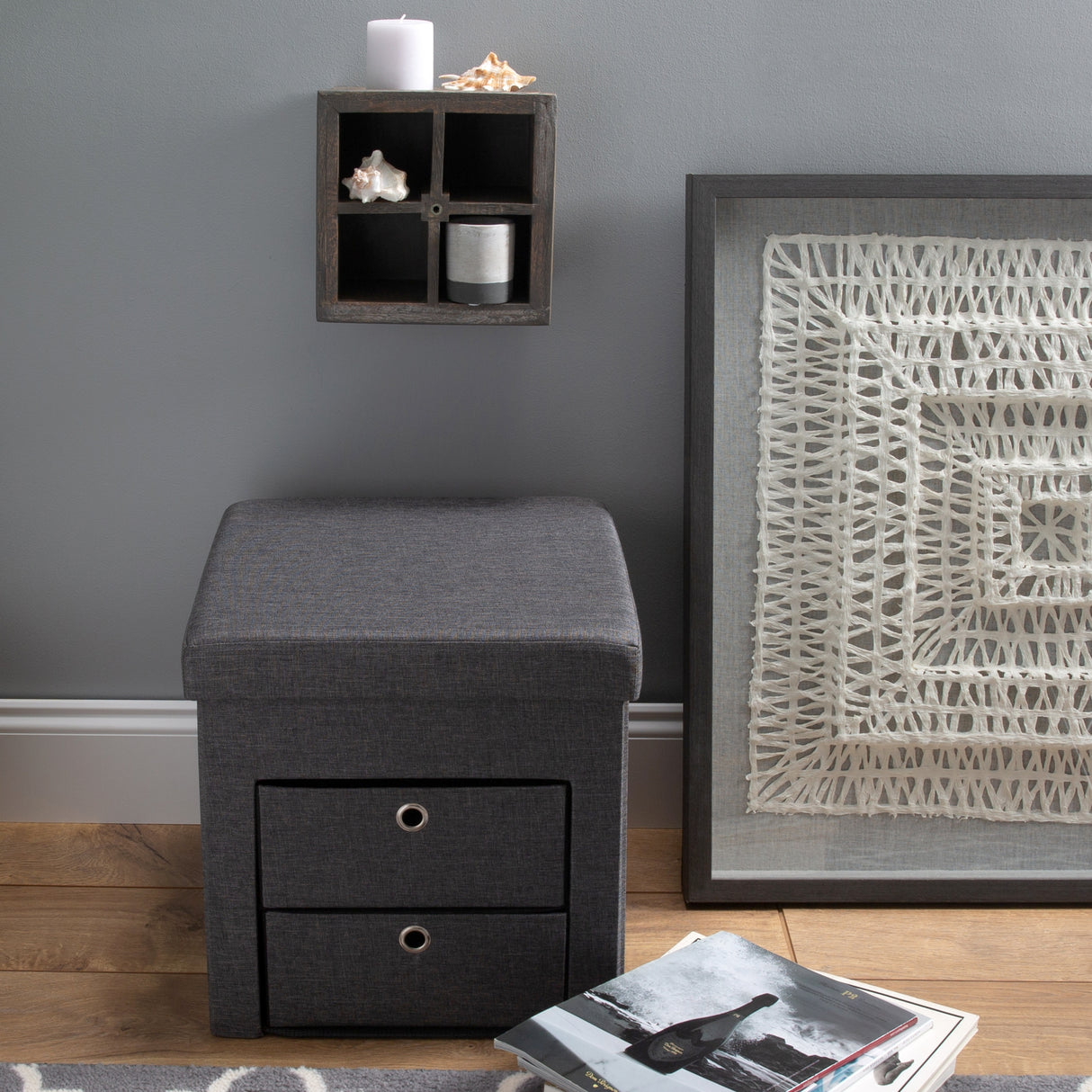 Simplify Grey 2-drawer Collapsible Storage Ottoman