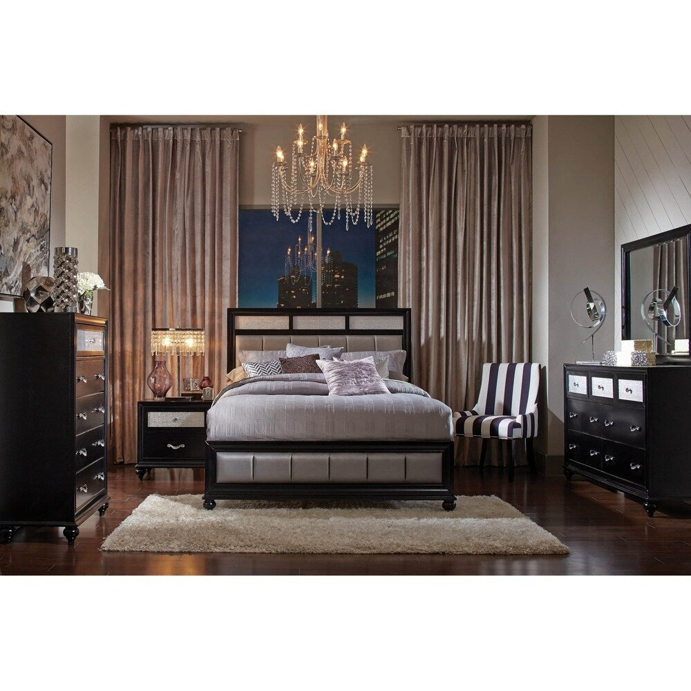 Sinatra Black 2-piece Upholstered Bedroom Set with Dresser