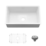 Sinber 32 Inch Drop in Single Bowl Kitchen Sink with Fireclay White Finish 2 Accessories - 32'' X 19'' X 10''