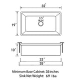 Sinber 32 Inch Drop in Single Bowl Kitchen Sink with Fireclay White Finish 2 Accessories - 32'' X 19'' X 10''
