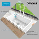 Sinber 32 Inch Drop in Single Bowl Kitchen Sink with Fireclay White Finish 2 Accessories - 32'' X 19'' X 10''