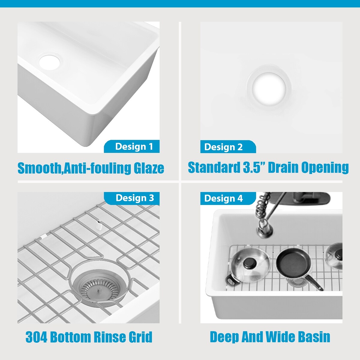 Sinber 32 Inch Drop in Single Bowl Kitchen Sink with Fireclay White Finish 2 Accessories - 32'' X 19'' X 10''