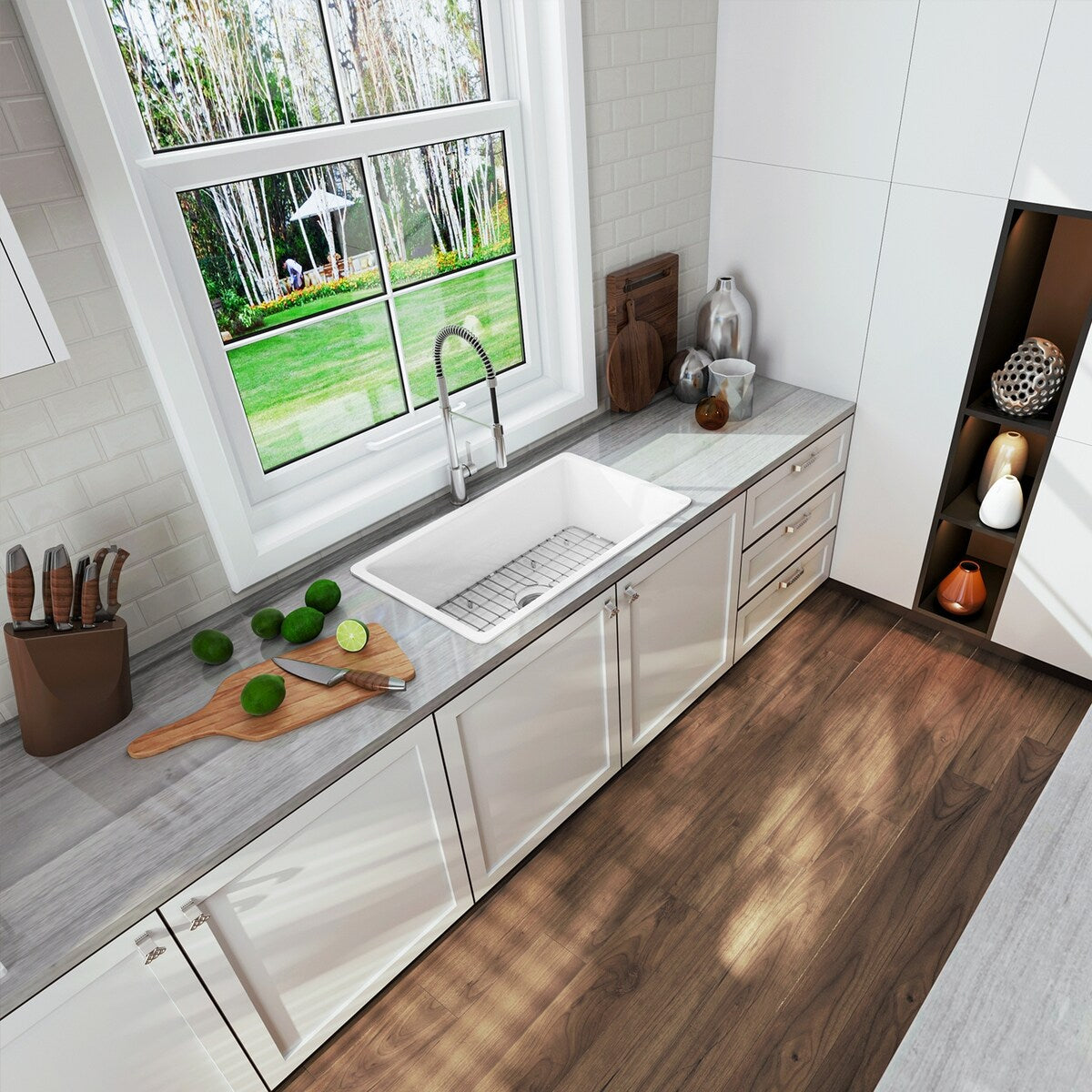 Sinber 32 Inch Drop in Single Bowl Kitchen Sink with Fireclay White Finish 2 Accessories - 32'' X 19'' X 10''