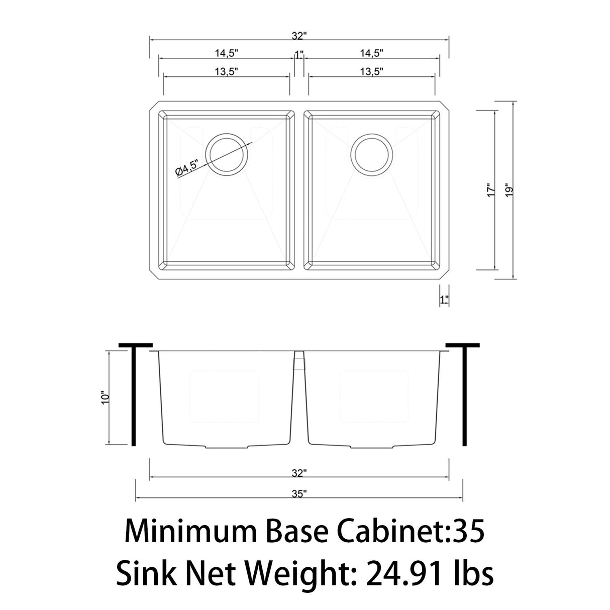 Sinber Undermount Double Bowl 304 Stainless Steel Kitchen Sink