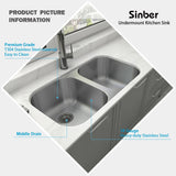Sinber Undermount Double Bowl 304 Stainless Steel Kitchen Sink