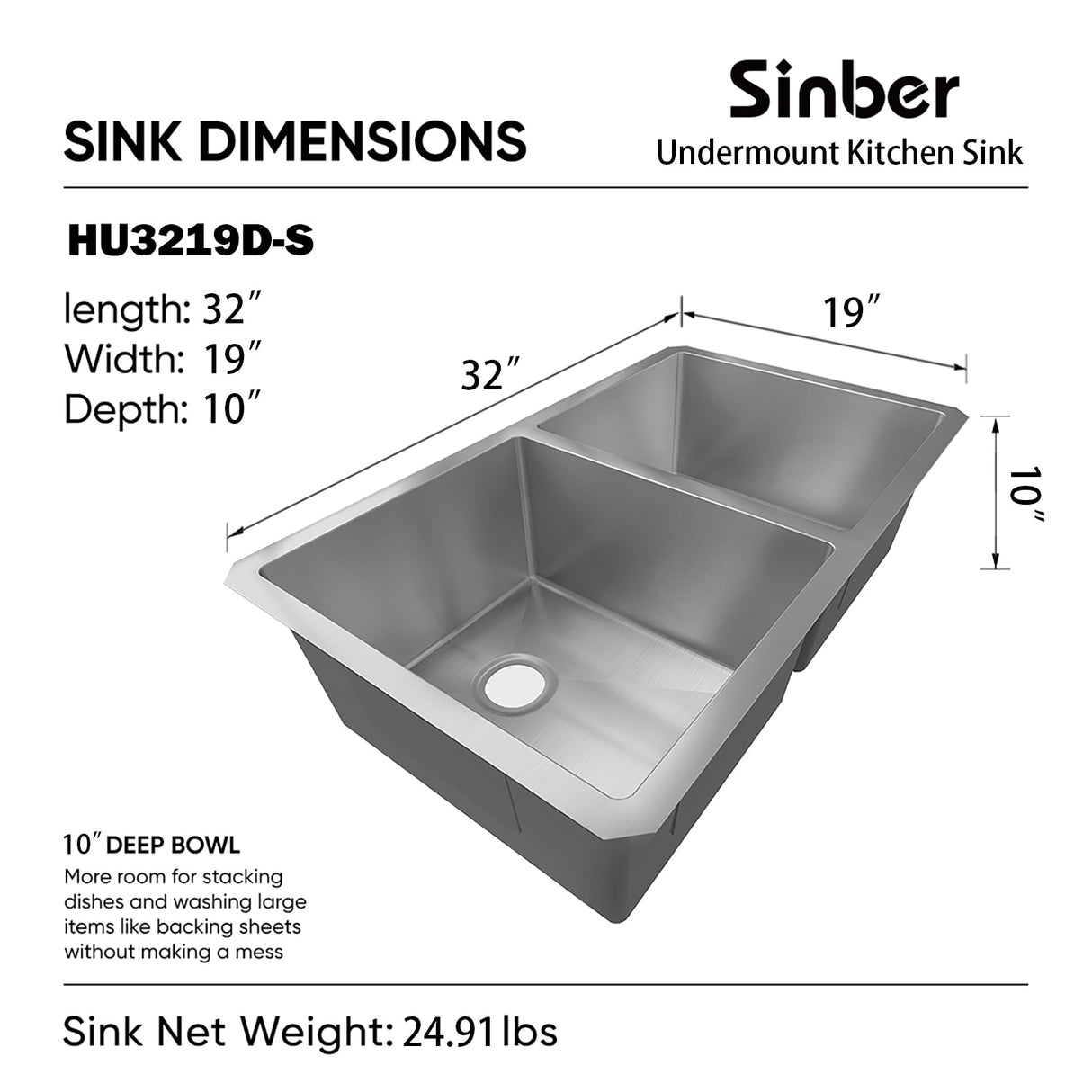 Sinber Undermount Double Bowl 304 Stainless Steel Kitchen Sink