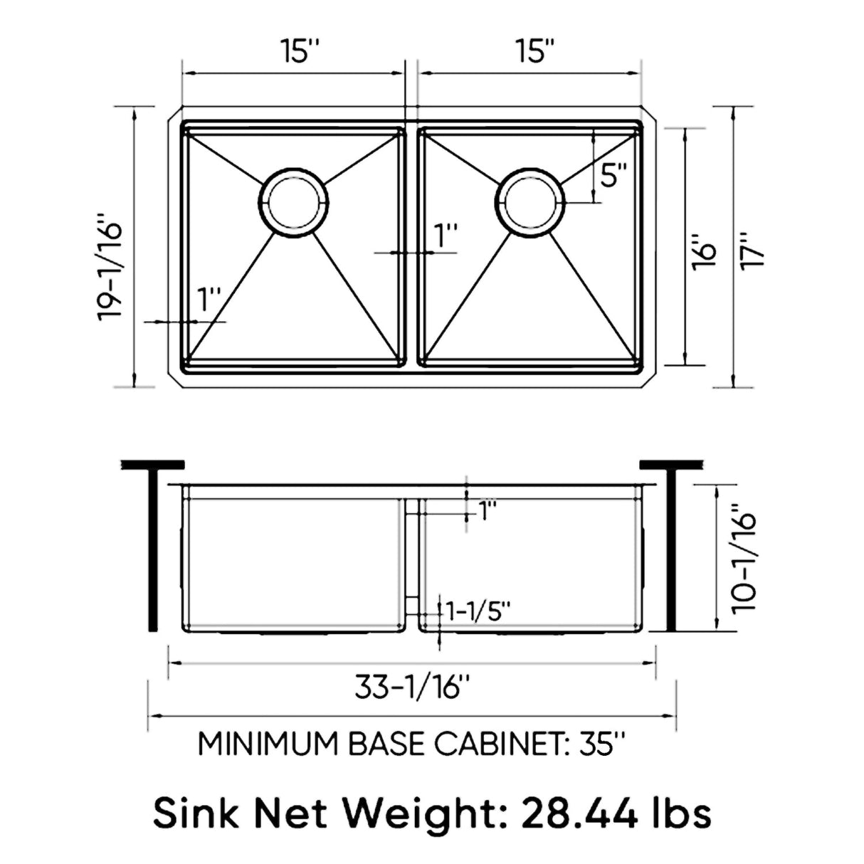 Sinber Undermount Double Bowl 304 Stainless Steel Kitchen Sink