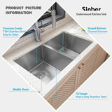 Sinber Undermount Double Bowl 304 Stainless Steel Kitchen Sink