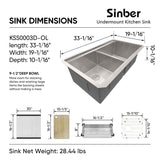 Sinber Undermount Double Bowl 304 Stainless Steel Kitchen Sink