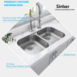 Sinber Undermount Double Bowl 304 Stainless Steel Kitchen Sink