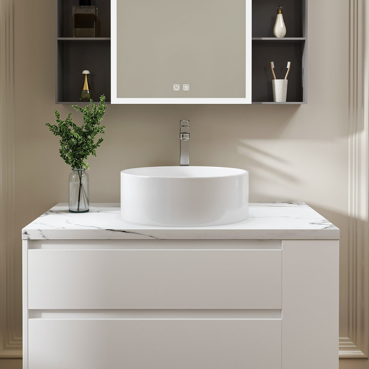 Sinber White Ceramic Countertop Bathroom Vanity Vessel Sink