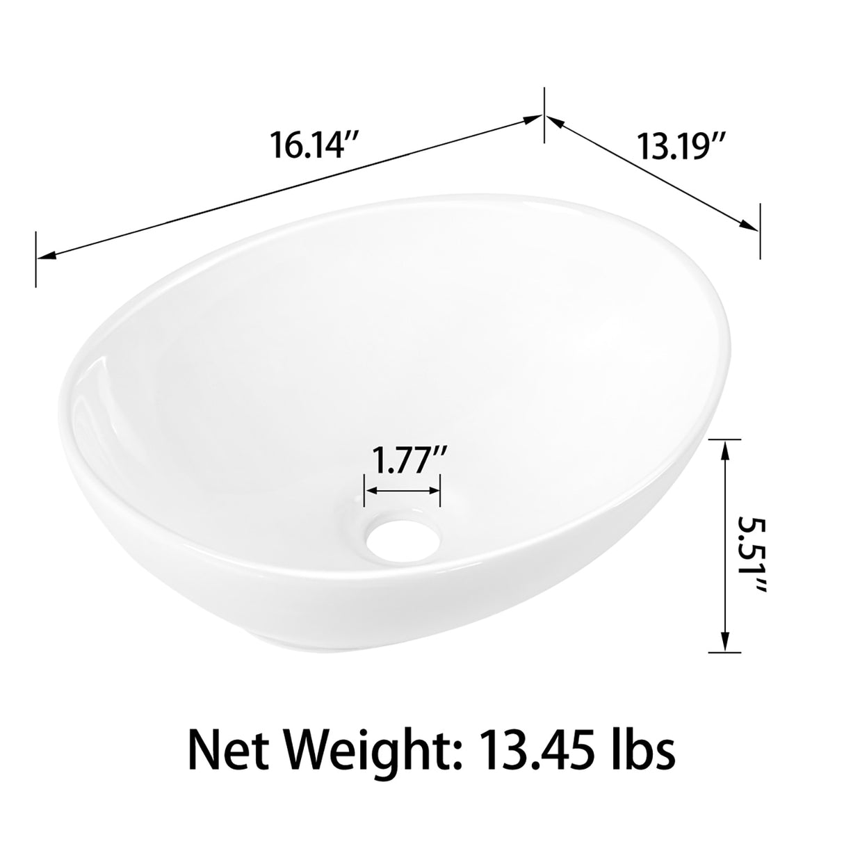 Sinber White Ceramic Countertop Bathroom Vanity Vessel Sink