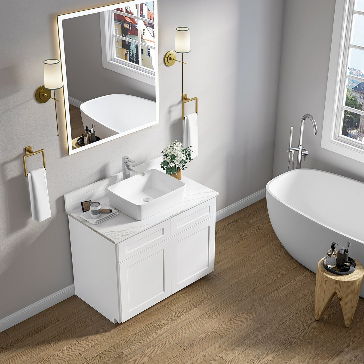 Sinber White Ceramic Countertop Bathroom Vanity Vessel Sink