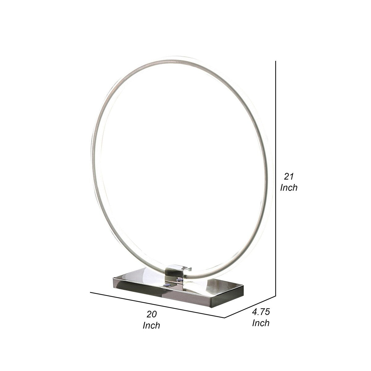 Sine 21 Inch Table Lamp, Modern Circle Ring LED, Sleek Silver Metal Base