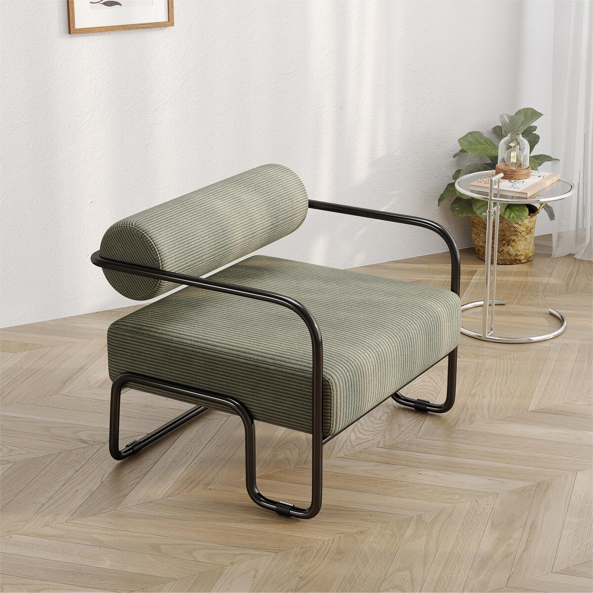 Single Accent Sofa Chair,Balcony Leisure Chair With Curved Seats