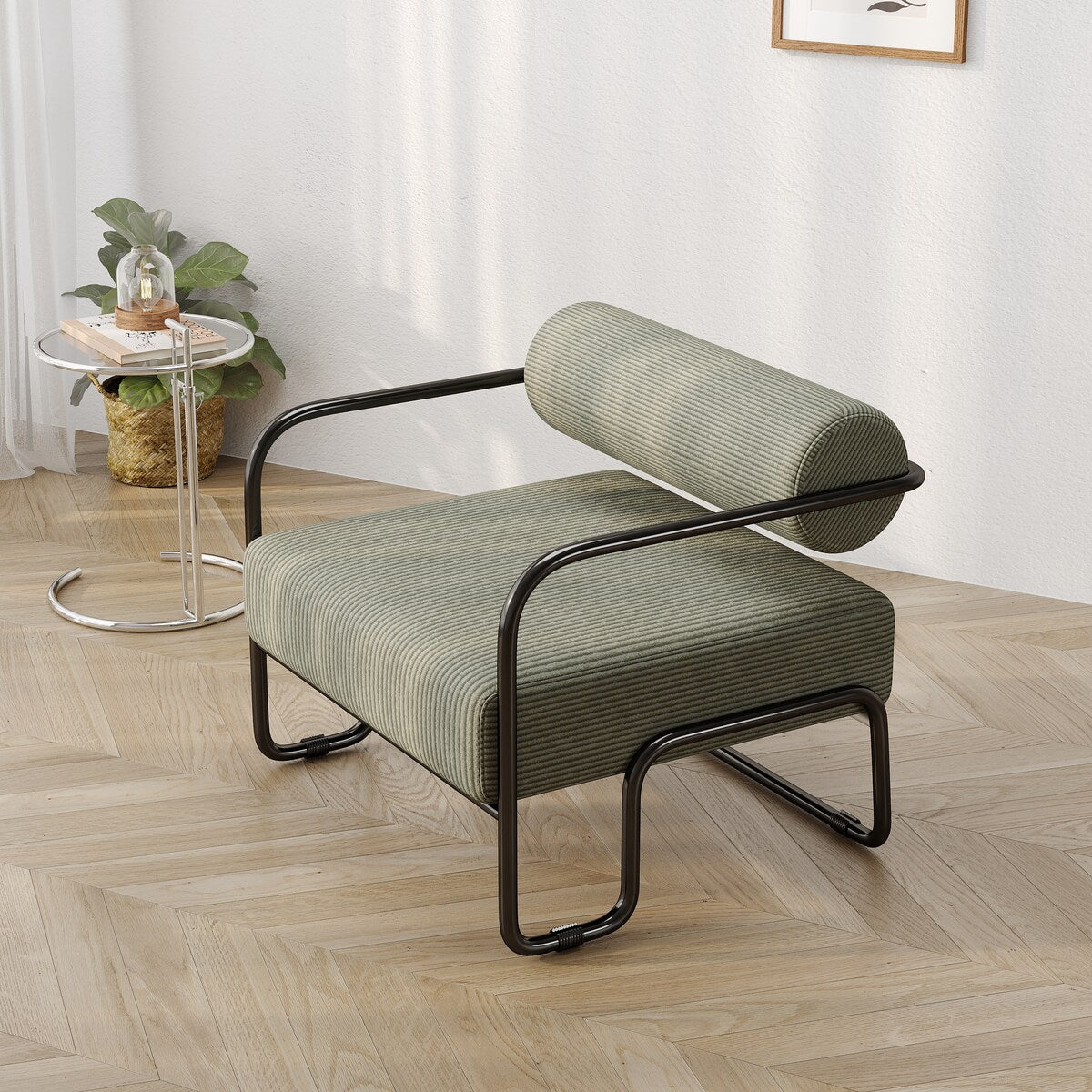 Single Accent Sofa Chair,Balcony Leisure Chair With Curved Seats