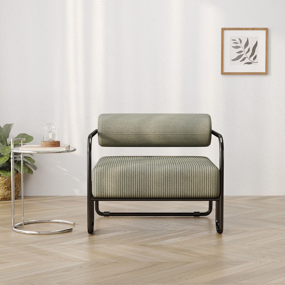 Single Accent Sofa Chair,Balcony Leisure Chair With Curved Seats