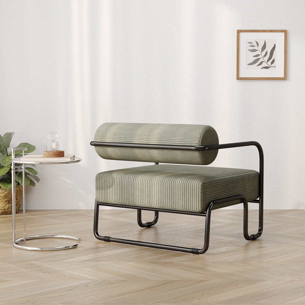 Single Accent Sofa Chair,Balcony Leisure Chair With Curved Seats