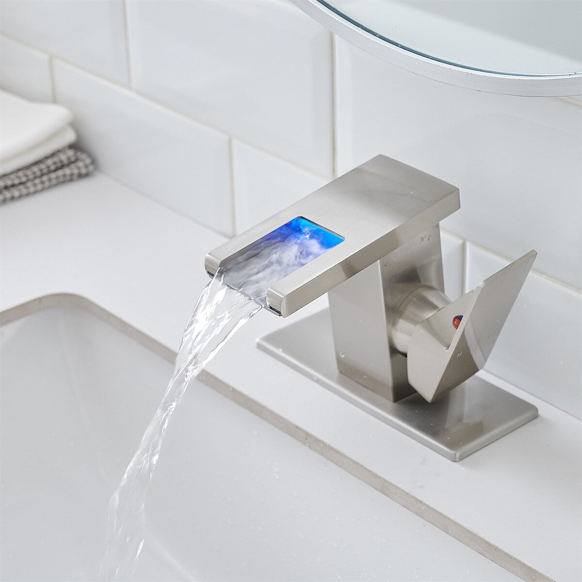 Single Handle Bathroom Sink Faucet LED Light 3 Colors Changing