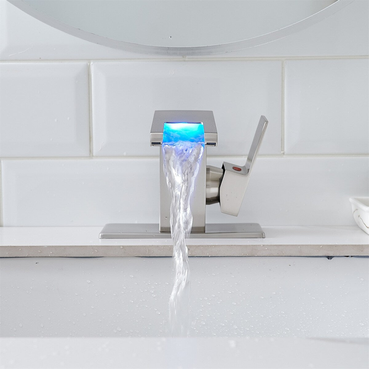 Single Handle Bathroom Sink Faucet LED Light 3 Colors Changing