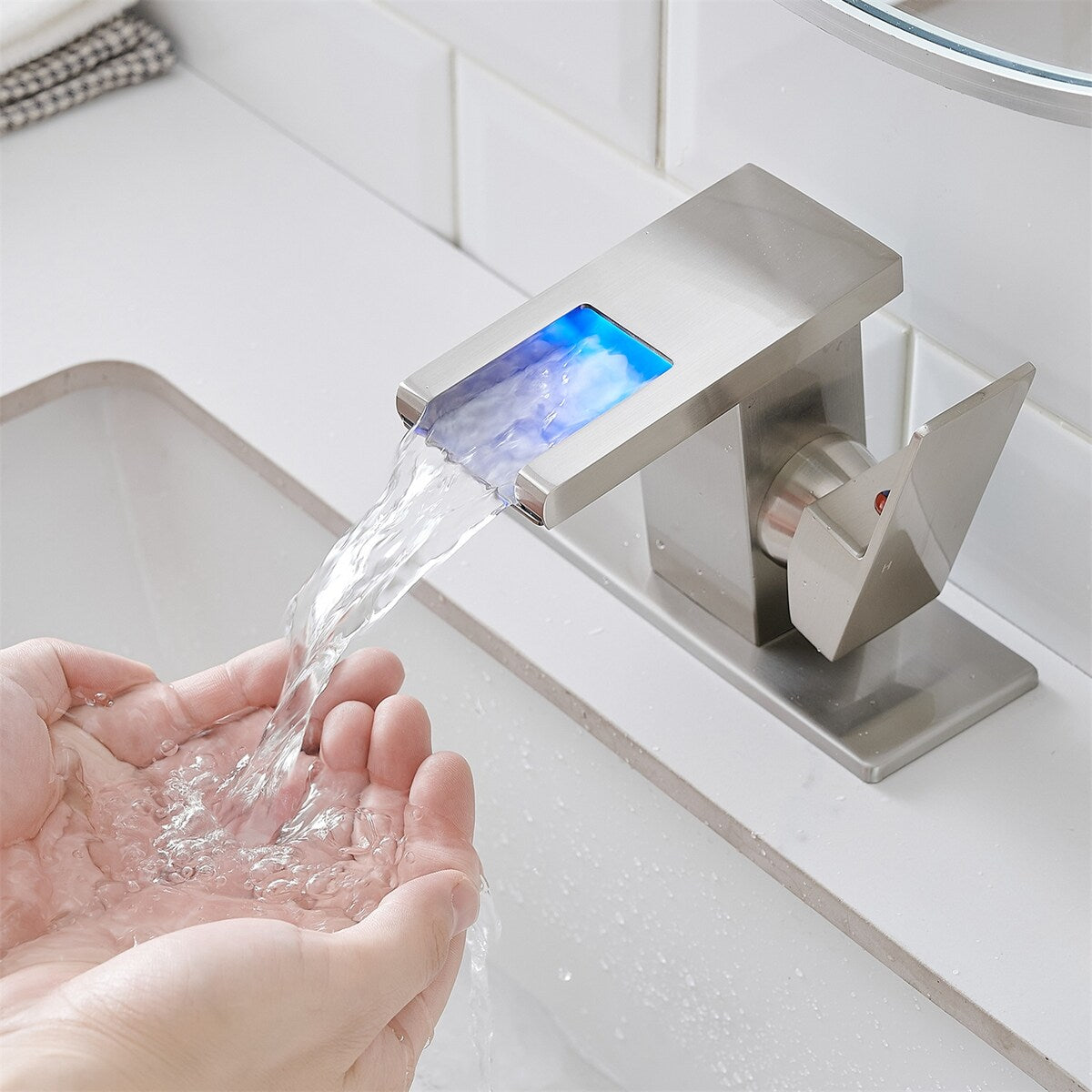Single Handle Bathroom Sink Faucet LED Light 3 Colors Changing