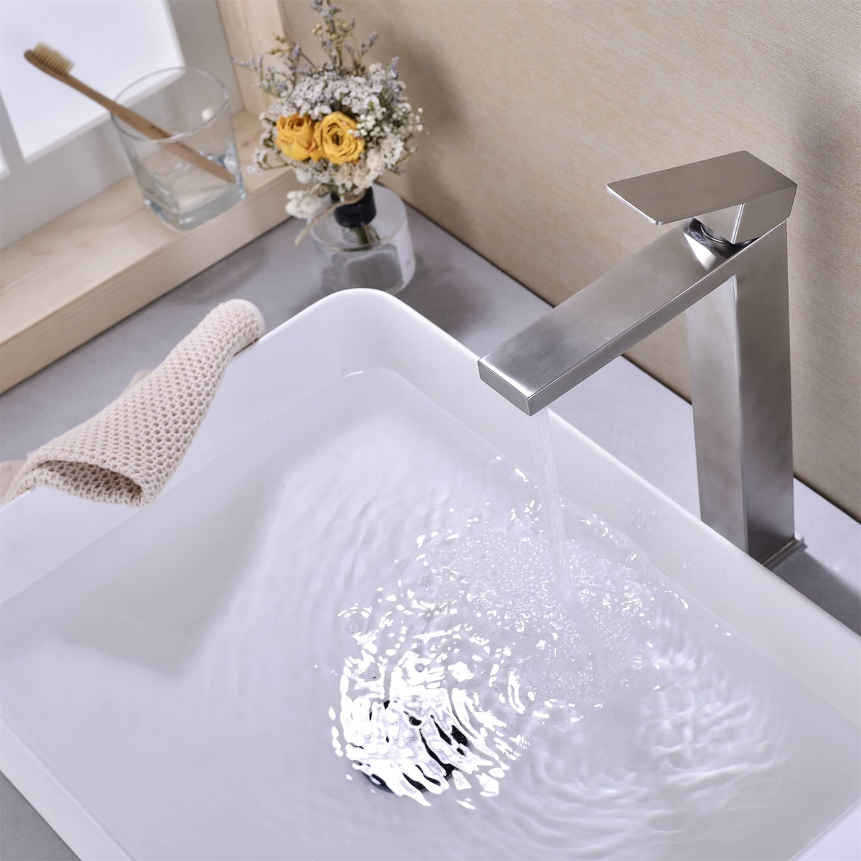 Single Handle Bathroom Vessel Faucet Brushed Nickel Single Hole Bathroom Vessel Sink Faucet Modern Basin Vanity High Taps