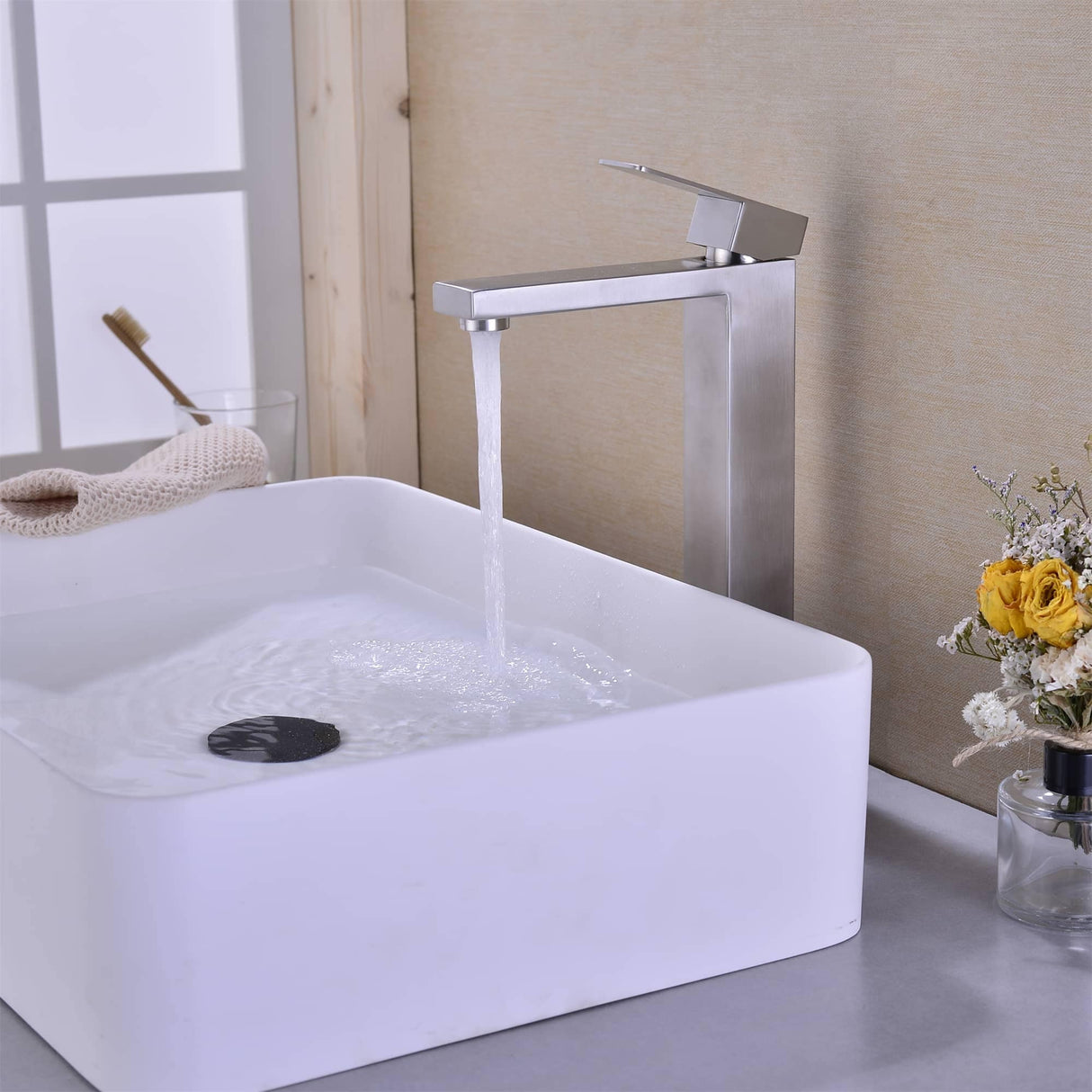 Single Handle Bathroom Vessel Faucet Brushed Nickel Single Hole Bathroom Vessel Sink Faucet Modern Basin Vanity High Taps