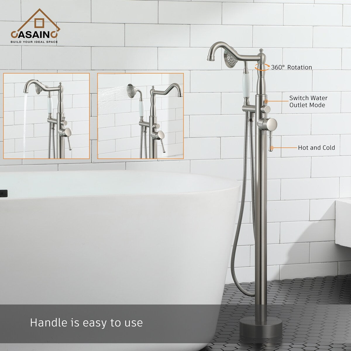 Single Handle Classical Freestanding Bathtub Faucet with Hand Shower Hand