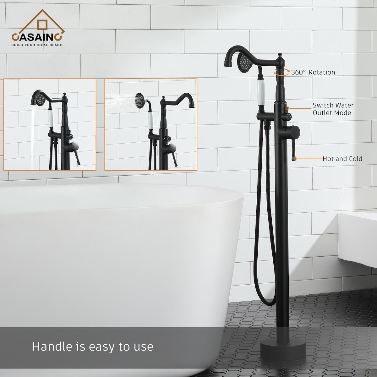 Single Handle Classical Freestanding Bathtub Faucet with Hand Shower Hand