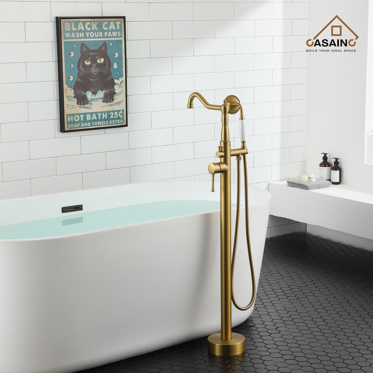 Single Handle Classical Freestanding Bathtub Faucet with Hand Shower Hand