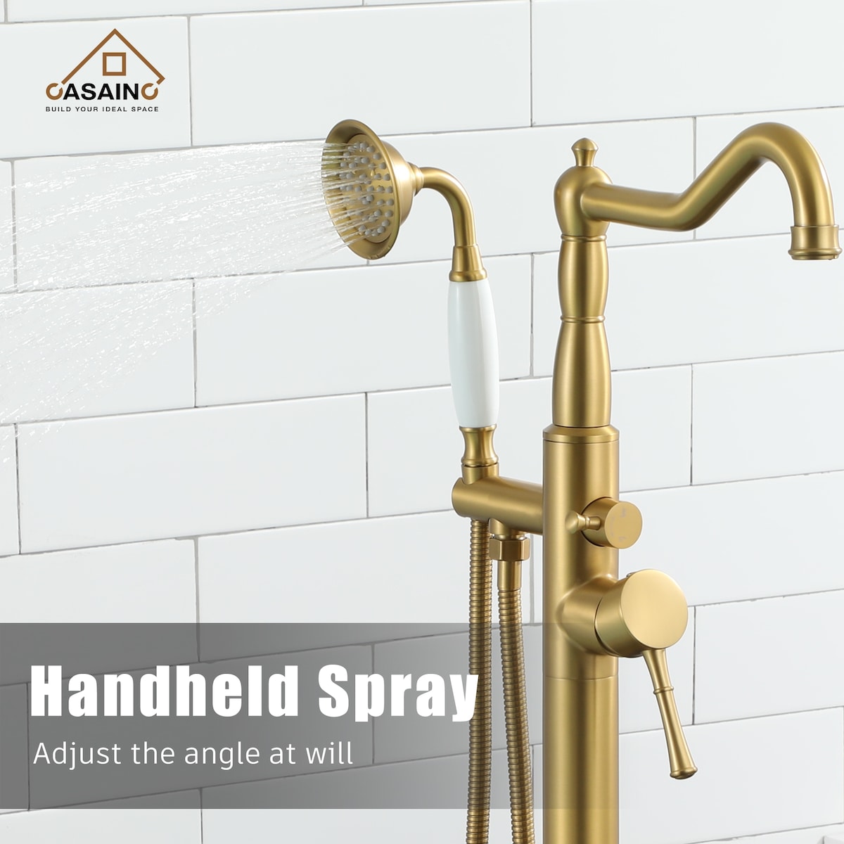 Single Handle Classical Freestanding Bathtub Faucet with Hand Shower Hand