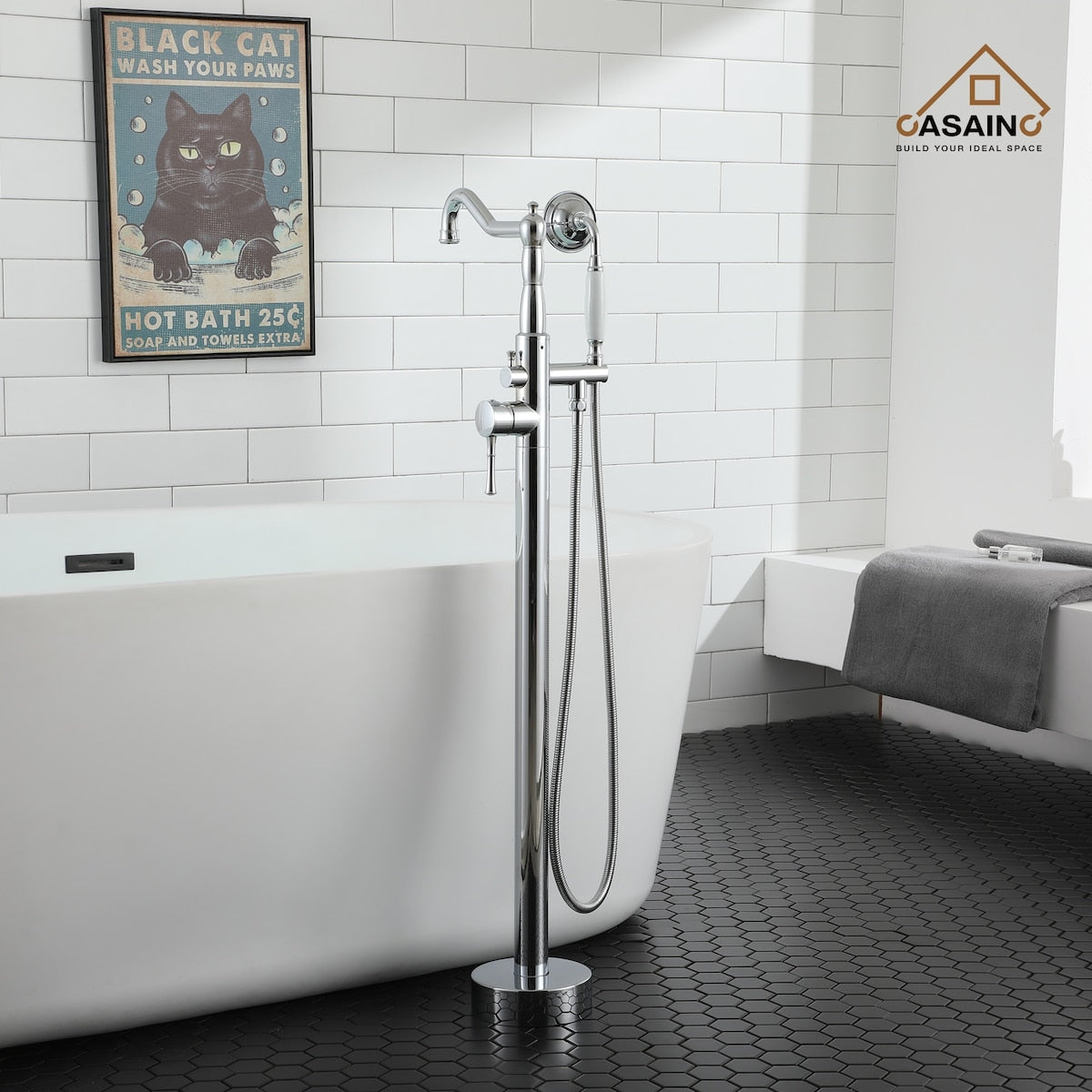 Single Handle Classical Freestanding Bathtub Faucet with Hand Shower Hand