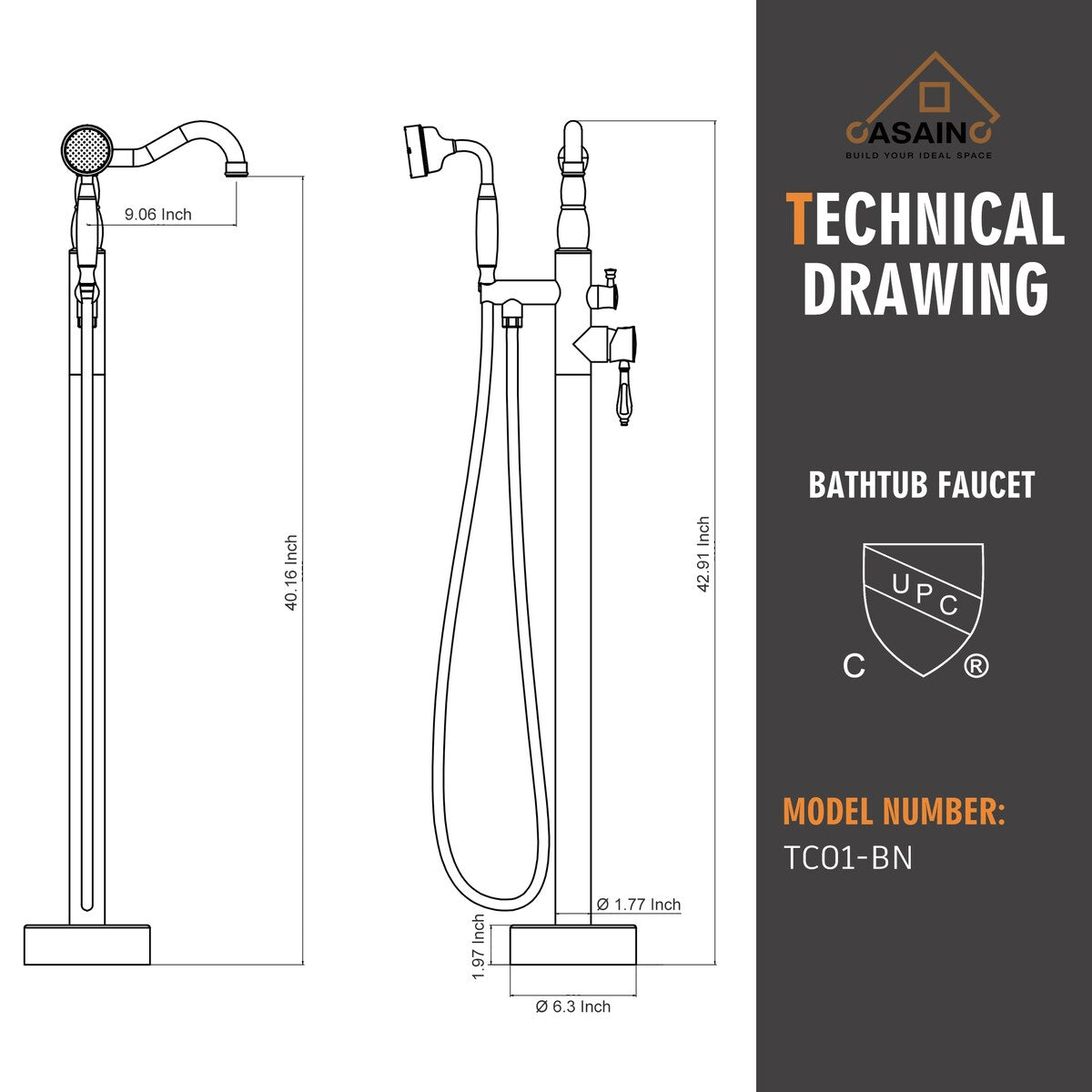 Single Handle Classical Freestanding Bathtub Faucet with Hand Shower Hand