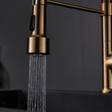 Single Handle Commercial LED Kitchen Sink Faucet With Pull Down Sprayer Brushed Gold Modern Spring Single Hole Basin Taps