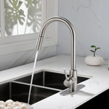 Deck Mounted High Arc Pull Down Stainless Steel Kitchen Faucet