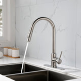 Deck Mounted High Arc Pull Down Stainless Steel Kitchen Faucet